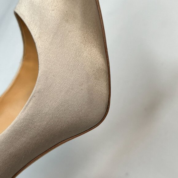Badgley Mischka Royal Heels Jewel Embellished Satin Peep Toe Champagne 9 - Picture 15 of 16